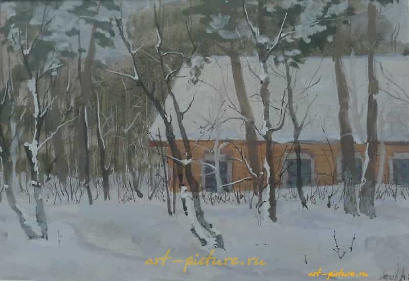 森林中的房子。水彩画。17 x 25 厘米。