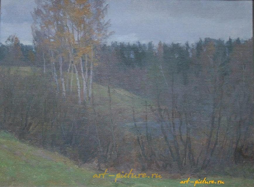 Landscape with Birches. Cardboard, oil. 33 x 43 cm.