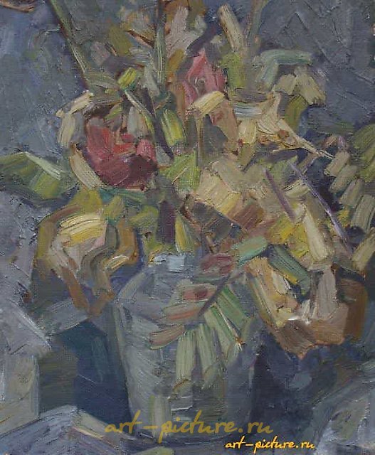 干花。中密度纤维板，油画。42 x 36厘米。