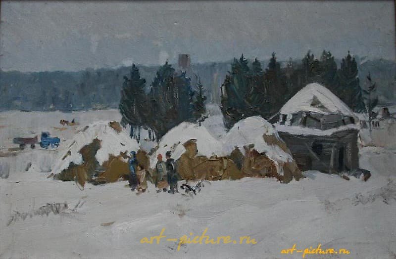 冬季的干草堆。油画，布面。40 x 60 厘米