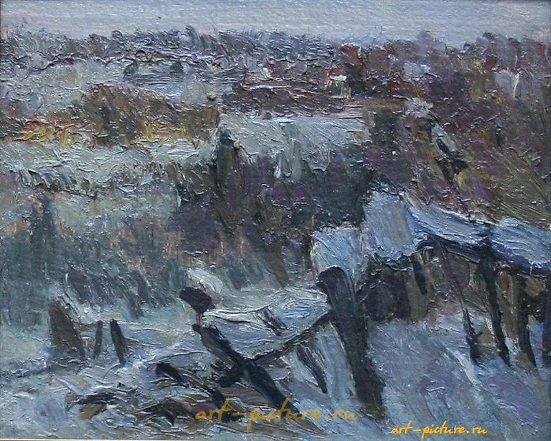 在郊外 - 冬天。纸板，油画。24 x 20 厘米