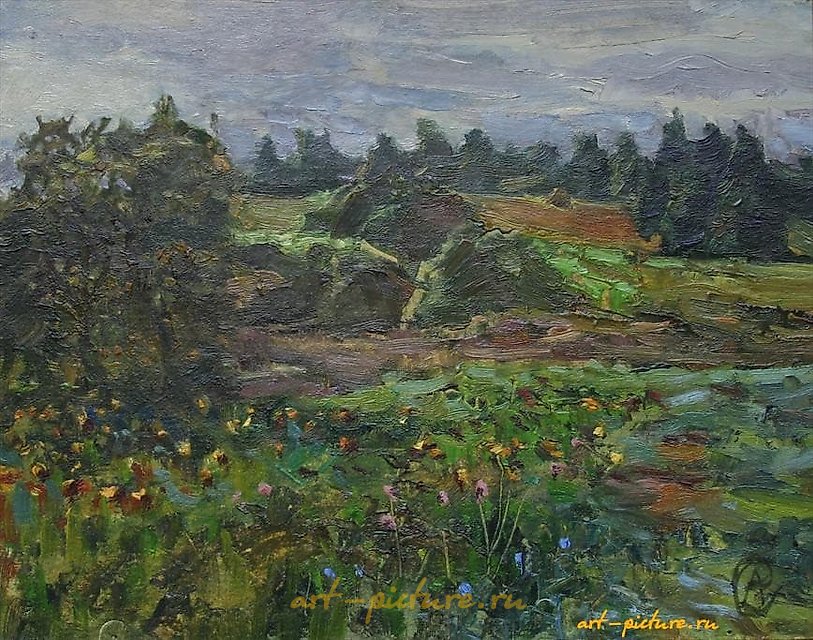 夏末。纸板，油画。23 x 29 厘米