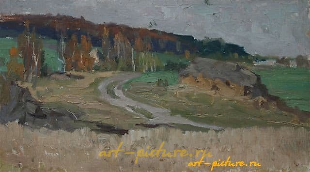 Autumn. Cardboard, oil. 19 x 33 cm.