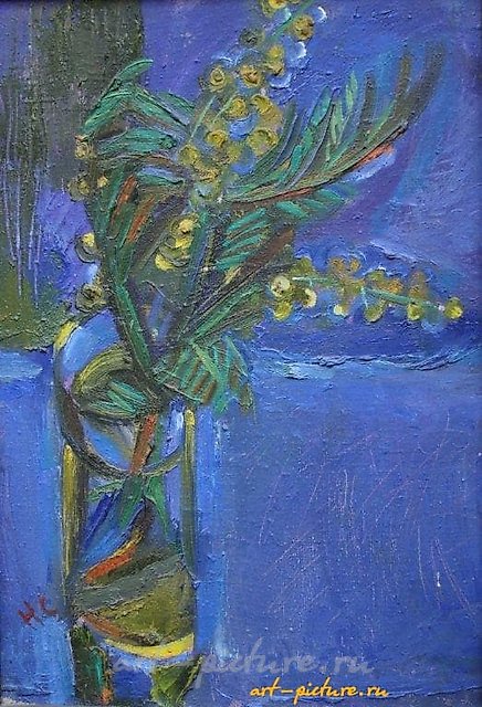 含羞草。 布面油画。 66 x 45 厘米