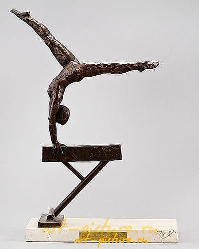 "Gymnast on the beam." Stamp "KELSEY '76". Height - 34 cm. Base length/width: 22.5 x 13 cm.