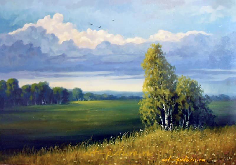 The translation of the text "Перед бурей масло, холст" into English is "Before the storm, oil on canvas."