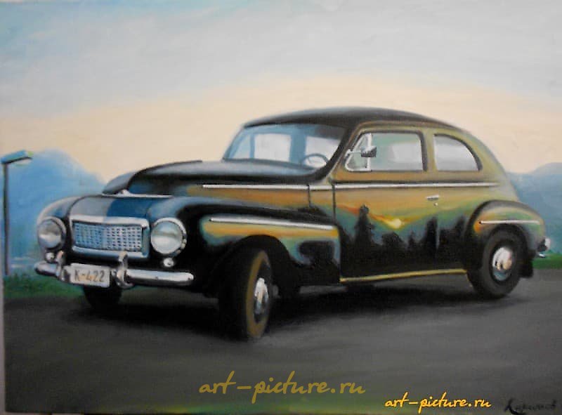 复古汽车 4 油画，画布