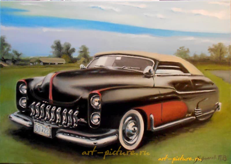 复古汽车 7 油画，画布