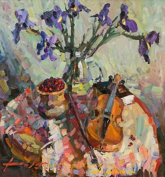 油画《鸢尾花》，画布