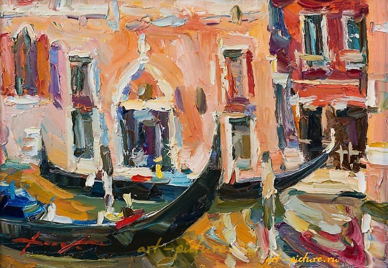 The translation of "Венеция масло, холс" into English is "Venice oil, canvas."