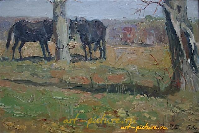 "Date of the little horse. Cardboard, oil. 21 x 31 cm"