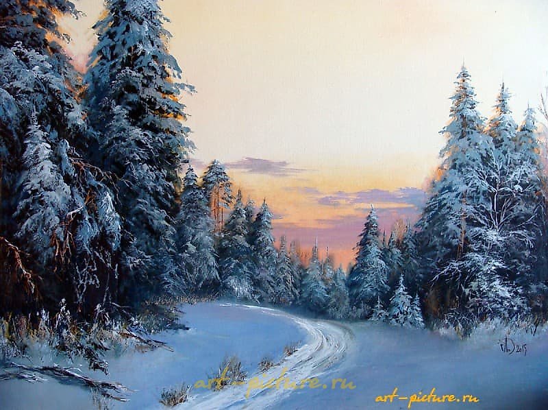 "Winter coniferous forest oil, canvas"