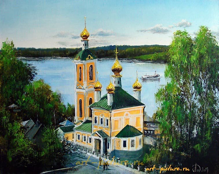 普列苏。圣复活教堂的风景 油画，画布