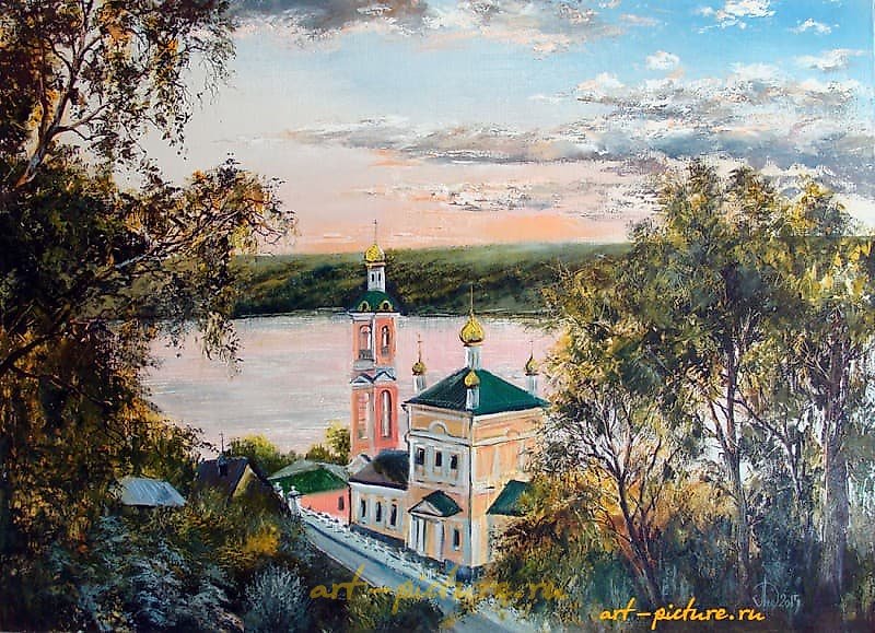 "Dawn over Plyos, oil on canvas."