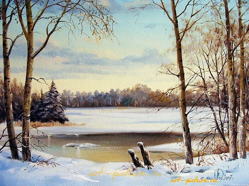 冻结的河流，油画，画布