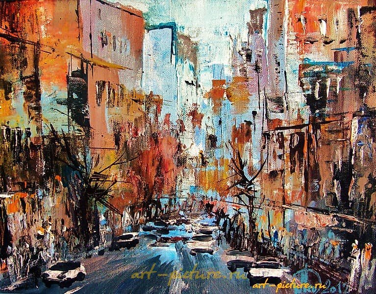 "Autumn in the city: acrylic, canvas."