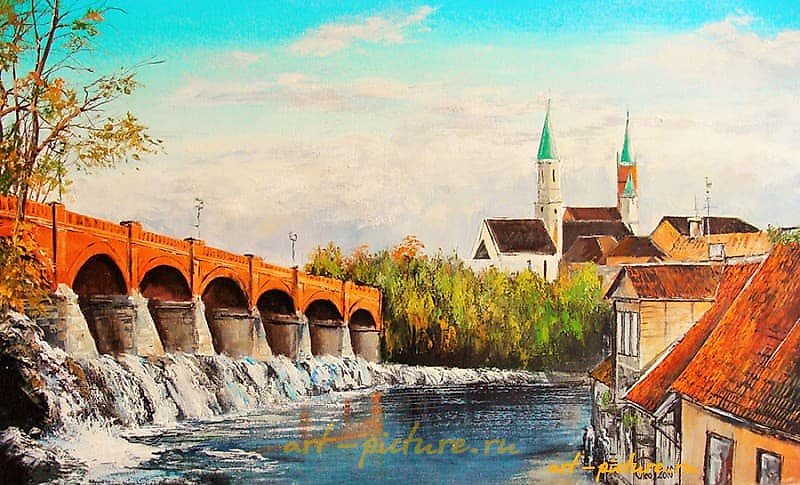 The translation of the text "Г.Кульдига масло, холст" into English is "G. Kuldīga oil, canvas."