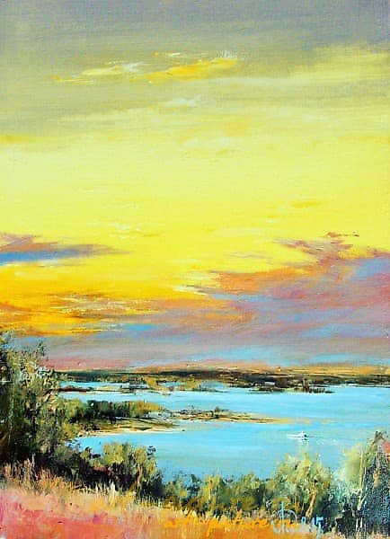 The translation of the text "А по Волге плывёт пароход акрил, холст" is: "And a steamboat made of acrylic and canvas is sailing along the Volga."