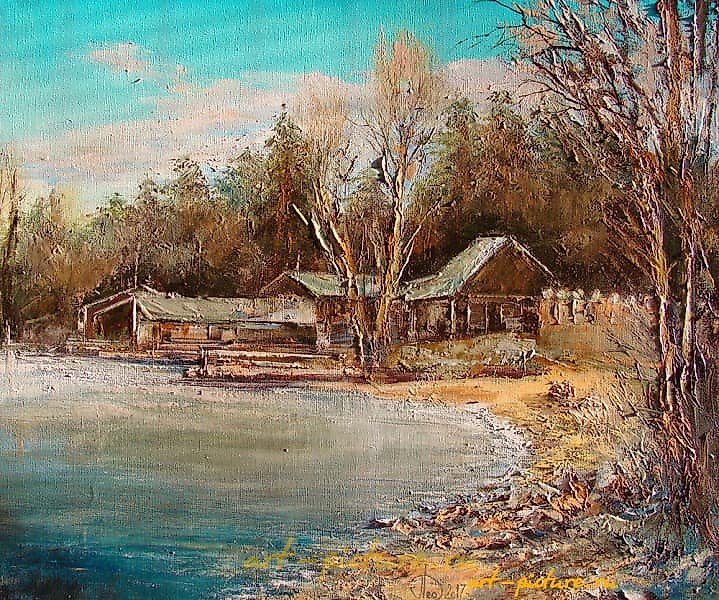 "On the bank of the Usa River, oil, canvas."