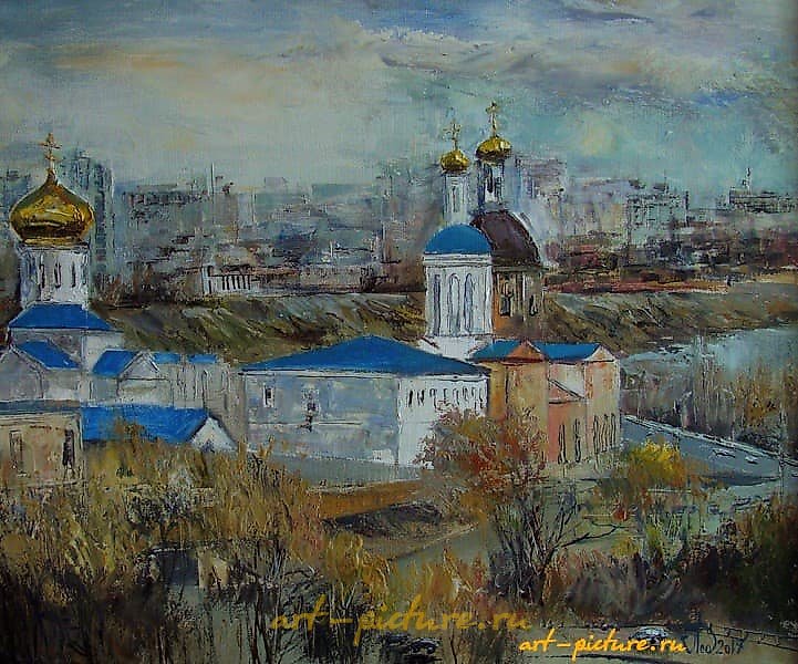 The translation of "Воскресенский монастырь масло, холст" into English is "Resurrection Monastery oil, canvas."