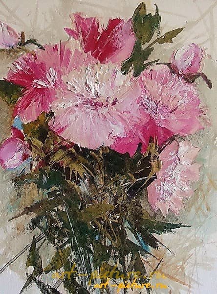 牡丹 丙烯画，画布