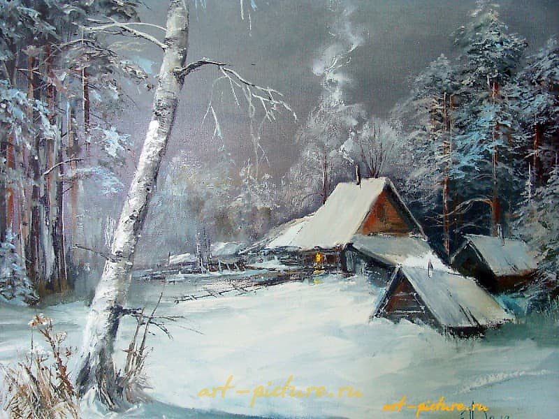 "Winter Evening, oil on canvas"