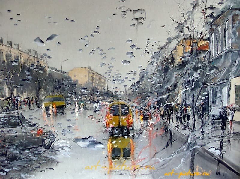 通过挡风玻璃的油，画布