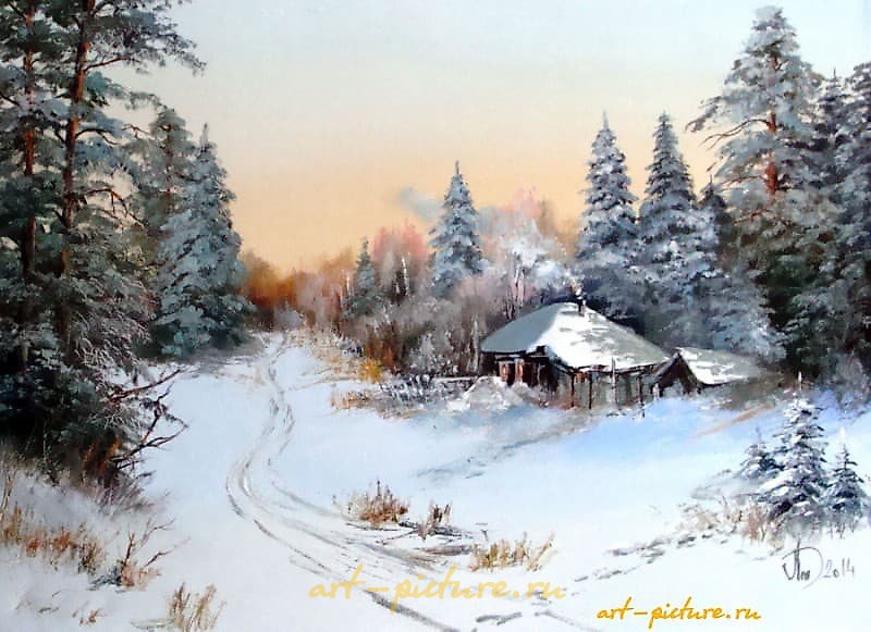 The translation of "Зима масло, холст" into English is "Winter oil, canvas."
