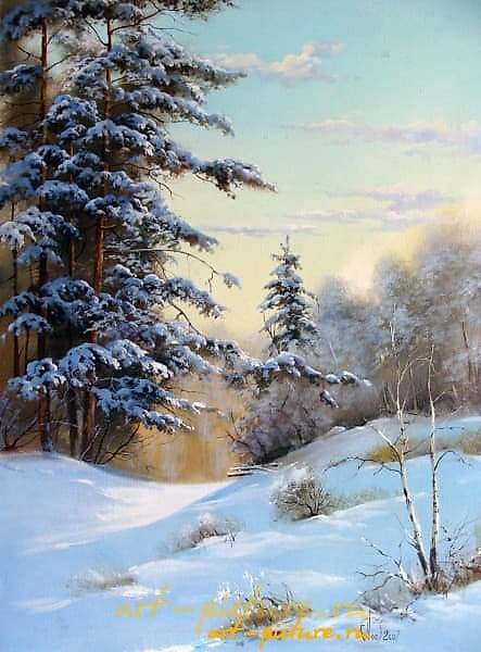 The translation of "Зимний день масло, холст" into English is "Winter day oil, canvas."