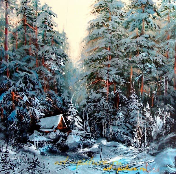 The translation of the text is "Winter study oil on canvas."