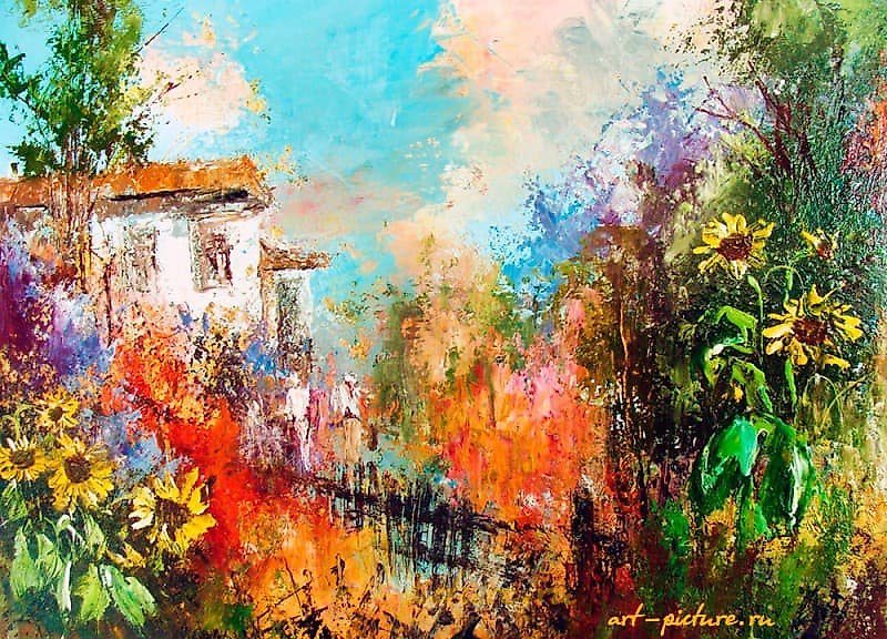 南方庭院 油画，硬纸板