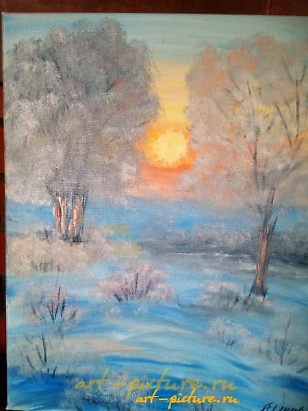 The translation of "Закат холст, масло" into English is "Sunset canvas, oil."