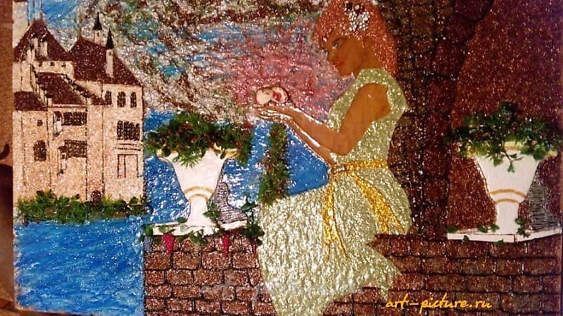 Pearl of Love. Author's technique, wire collage, wire, lacquer, strass, acrylic paints, decorative sheet, natural stone.