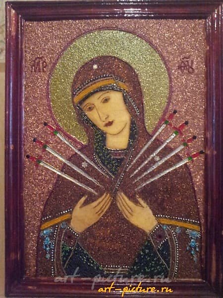 Icon of the Mother of God "Softening of Evil Hearts" Author's technique, wire collage, wire, varnish, rhinestones, acrylic paints, beads, made on plywood.