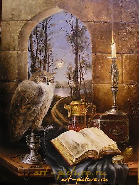 Still life with an owl canvas/oil