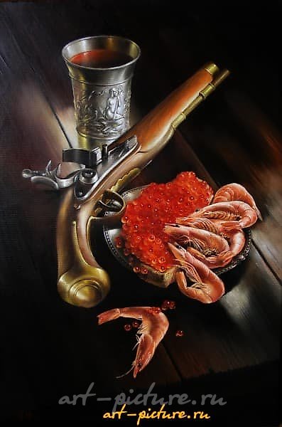 "Still Life with Red Caviar, canvas/oil"