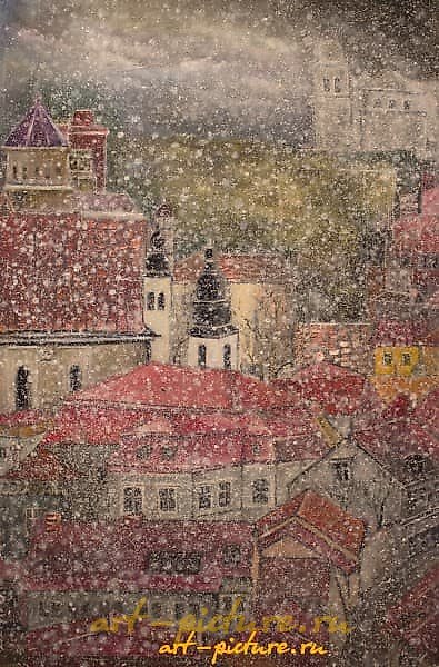 "Snow in August, canvas, oil"