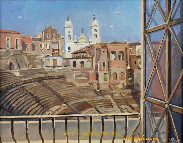 The text "Амфитеатр в Катании" translates to "Amphitheater in Catania" in English.