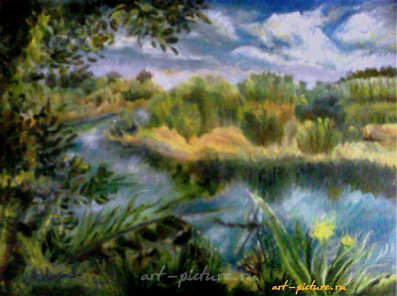 "On both shores, oil, cardboard."