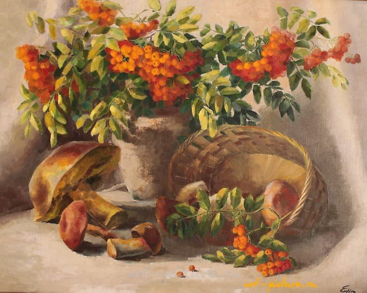 The translation of the text "Дары леса масло, холст" into English is "Gifts of the forest oil, canvas."