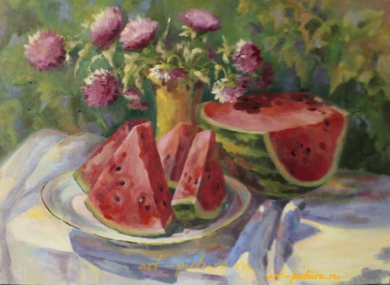 "Watermelon oil, canvas"