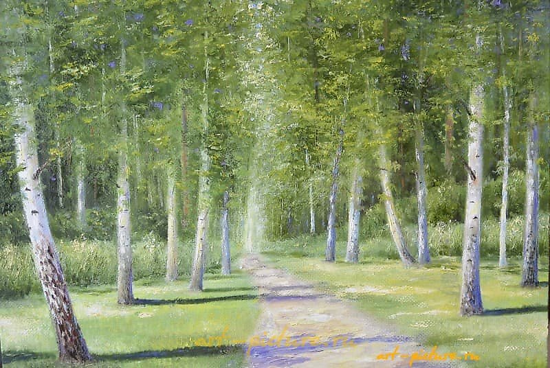 在白桦林中的油画