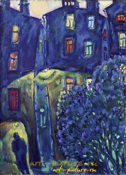 蓝色城市 布面油画