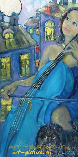 蓝色大提琴 油画