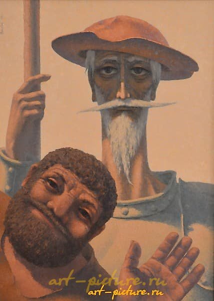 "Don Quixote and Sancho Panza, oil painting"