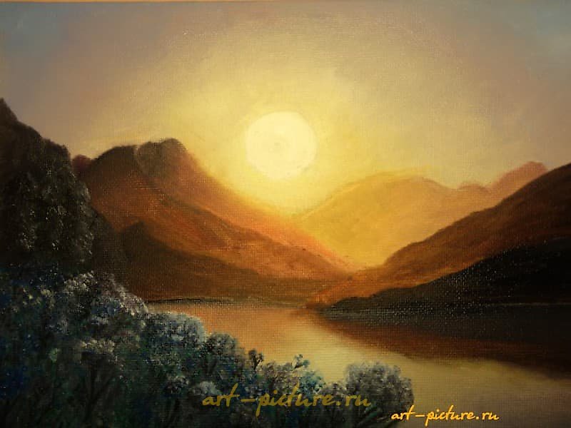 美丽的日落宁静 油画纸板画