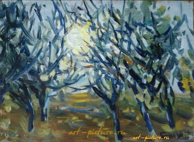 "Spring sunset oil, cardboard"