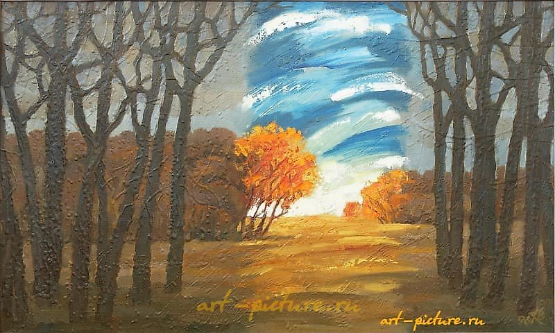 The translation of "Бабье лето масло, холст" into English is "Indian summer, oil, canvas."