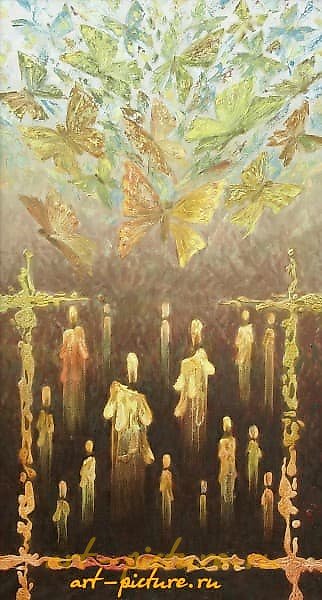 "Butterflies and Candles, oil on canvas"