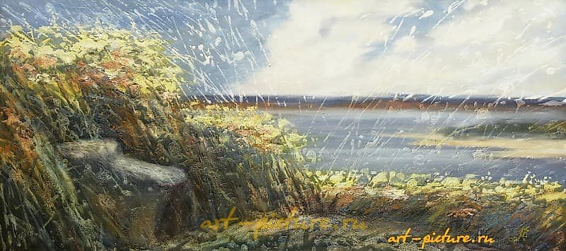 "Over the river, oil on canvas."